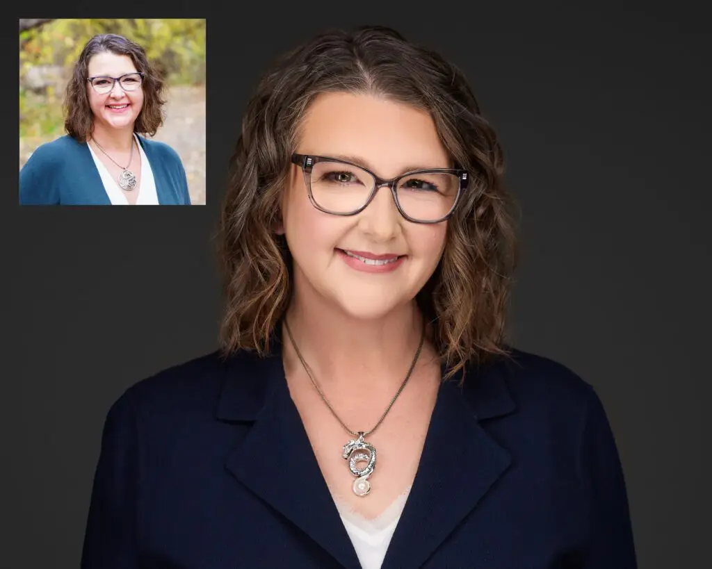 Professional headshot before and after transformation