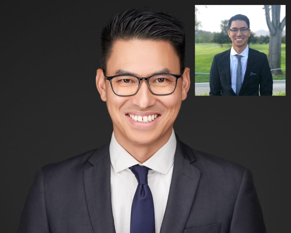 Professional headshot before and after transformation