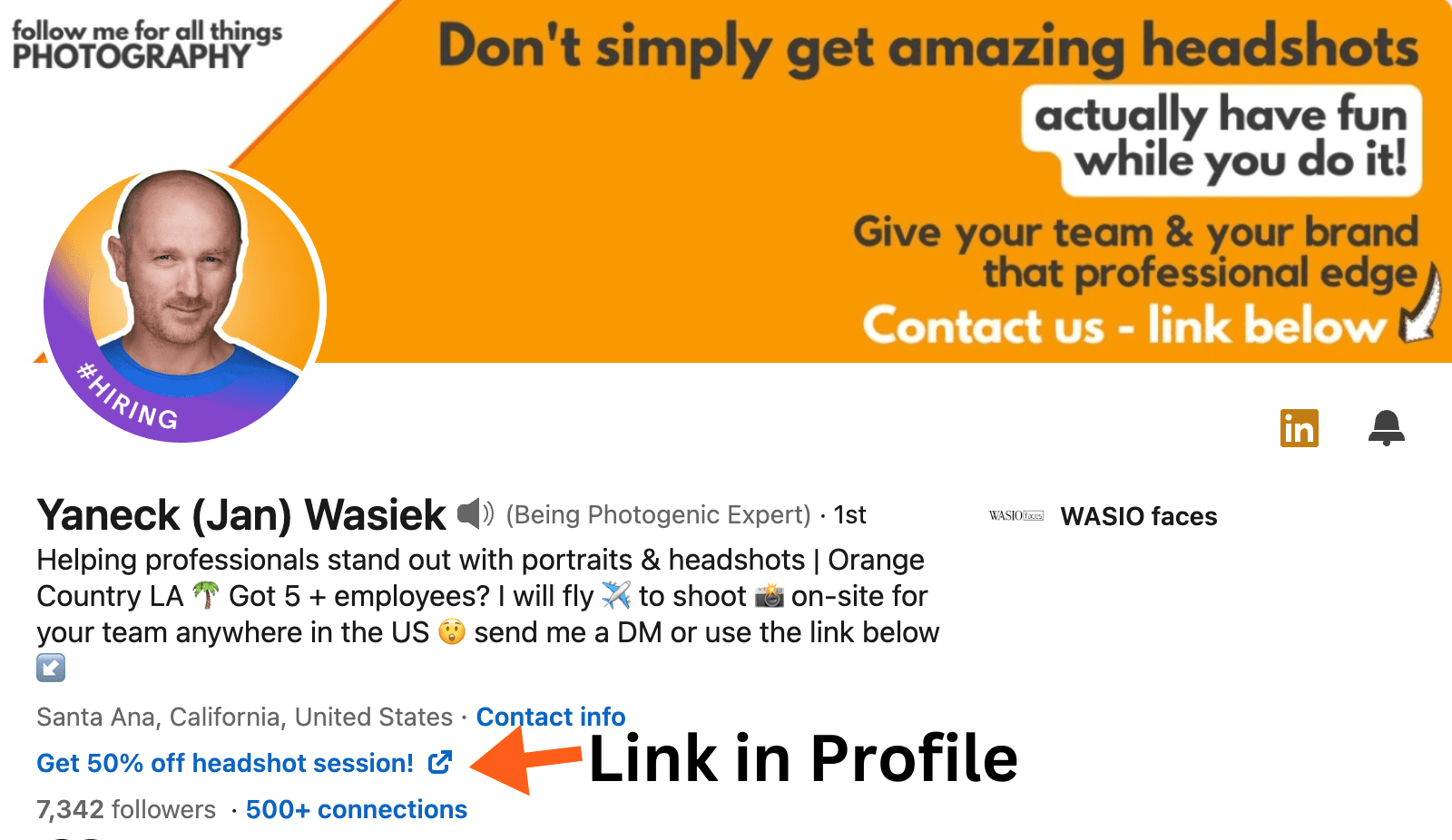 LinkedIn profile link to landing page