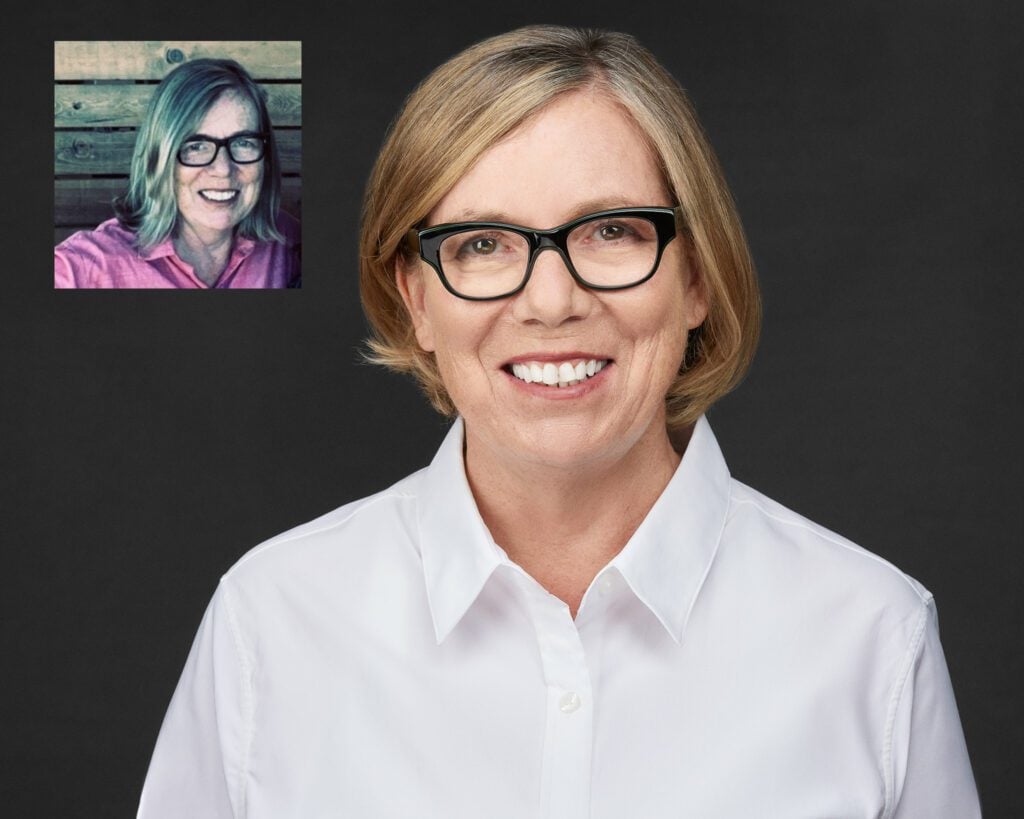 Professional headshot before and after transformation