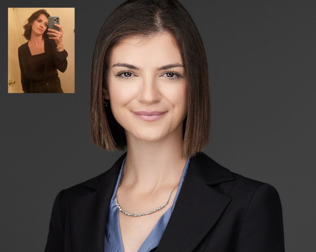 Professional headshot before and after transformation