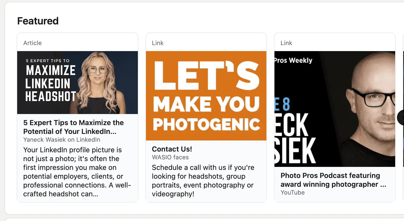 LinkedIn Profile featured posts