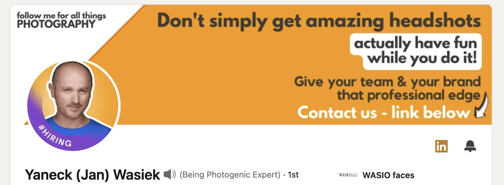 LinkedIn profile banner with call to action